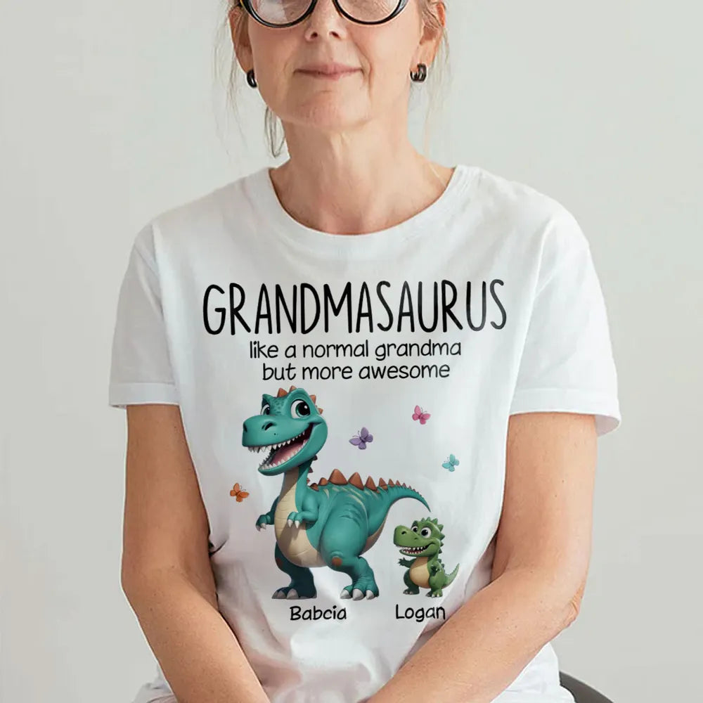 Personalized Classic Tee - Fun Dinosaur Family Design, Ideal Grandmother’s Day Gift for Grandma, Grandkids & Couples