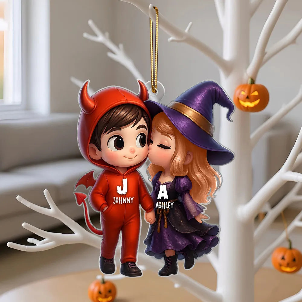 “Devil & Witch” Personalized Acrylic Ornament – Cute Halloween Gift for Couples