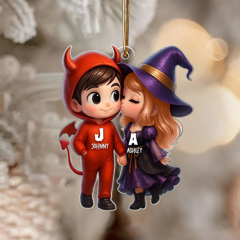 “Devil & Witch” Personalized Acrylic Ornament – Cute Halloween Gift for Couples