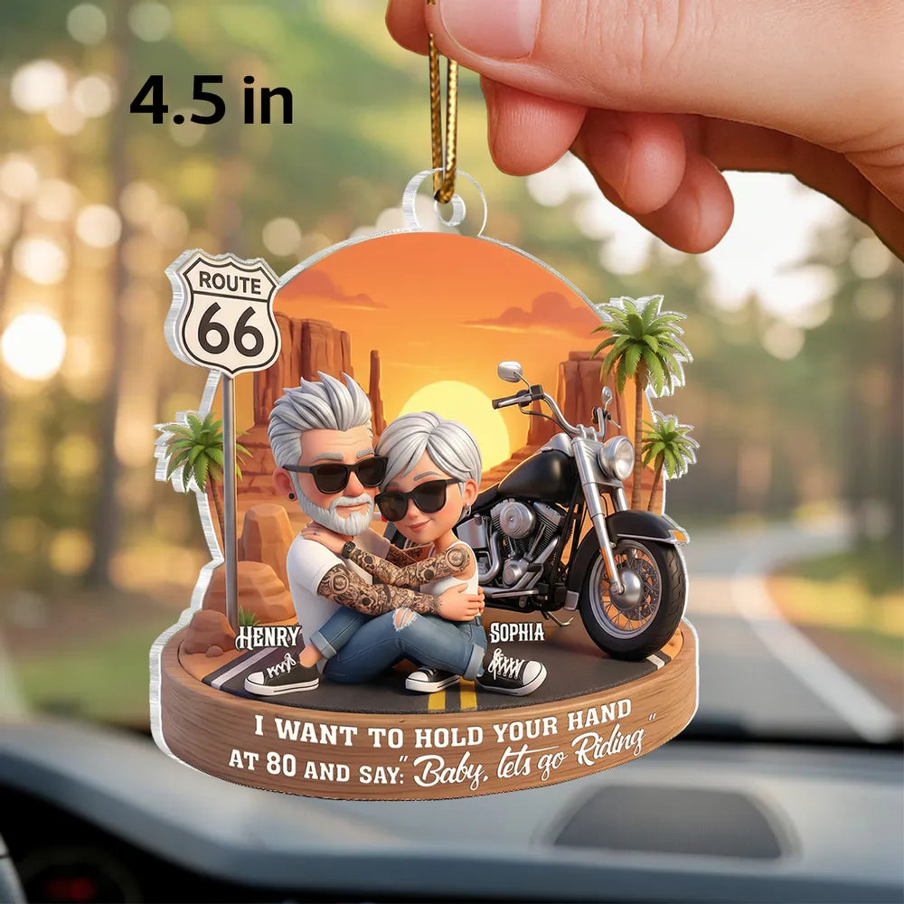 Acrylic Car Hanger Personalized Romantic Road Trip Scene Baby Let's Go Riding Quote - Cute Car Mirror Decor Gift for Couples