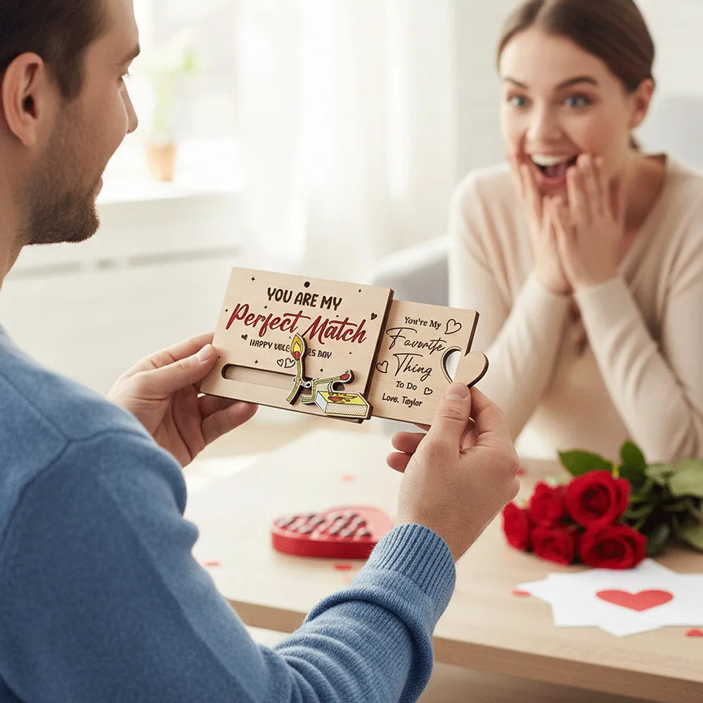You're My Perfect Match Wooden Sliding Ornament, personalized couple Valentine's Day gift that's cute and funny