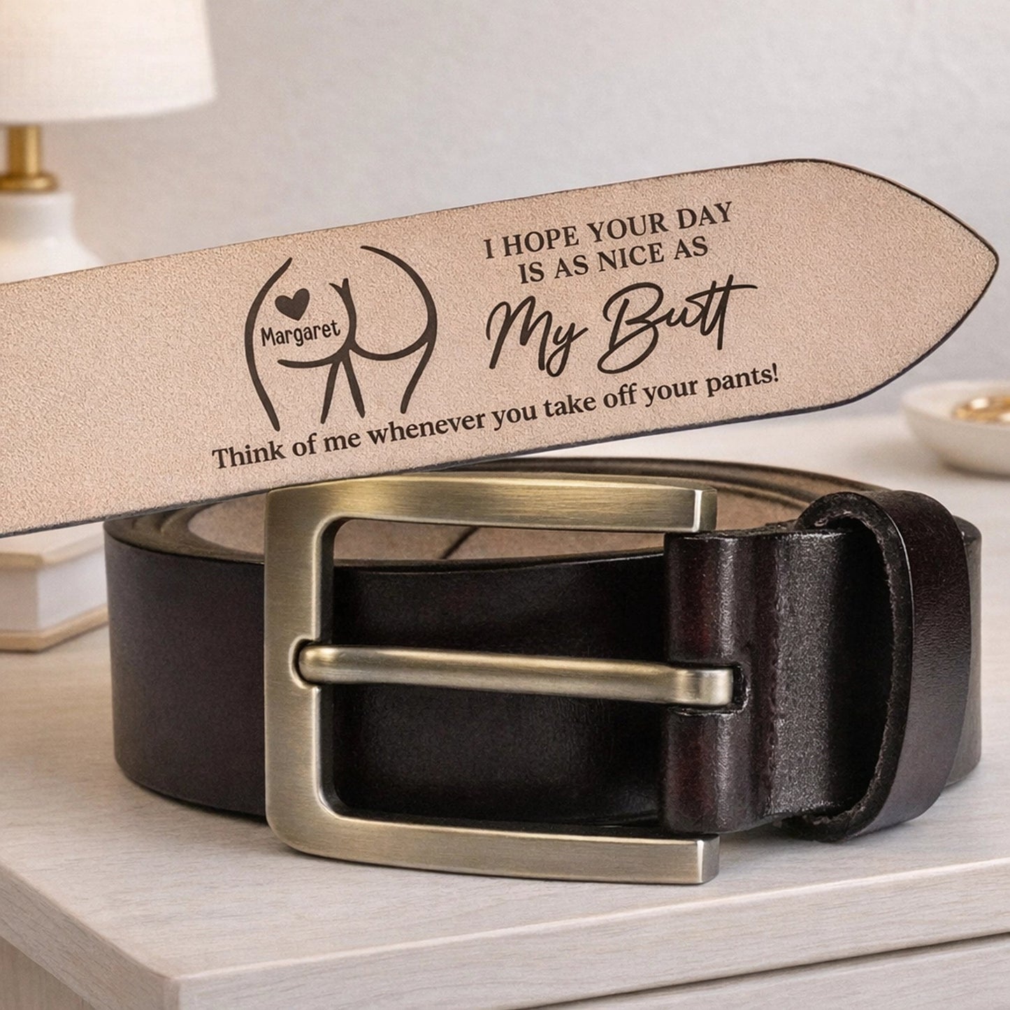 Funny Romantic Personalized Leather Belt, Engraved Secret Note Style, Sleek Buckle Look, Creative Couple Gift