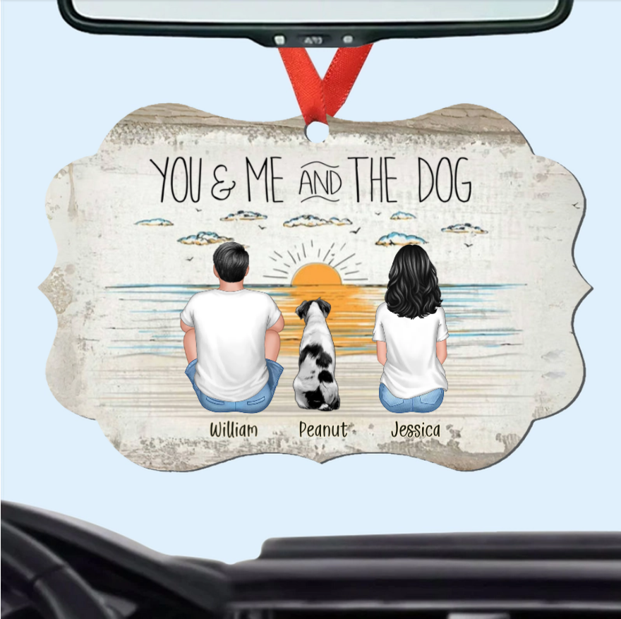 You Me And The Dogs Beach Outline Personalized Ornament or Poster or Canvas or Plaque or Pillow
