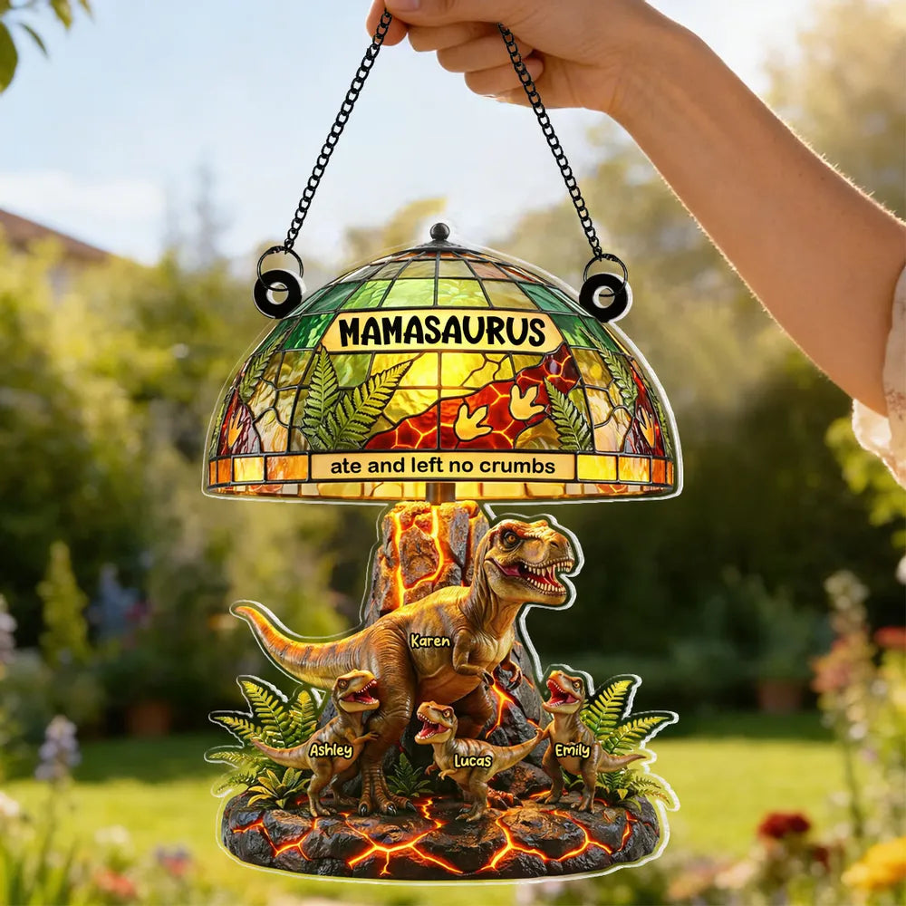 Personalized Acrylic Suncatcher Ornament Mamasaurus Ate And Left No Crumbs Window Decor - Unique Mother's Day Gift for Mom