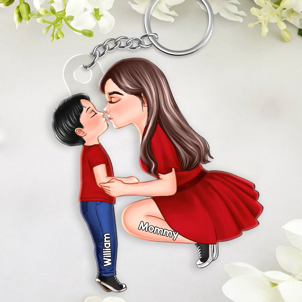 Heartfelt Mother-Daughter Kiss – Custom Acrylic Keychain, Sentimental Gift for Mother or Daughter