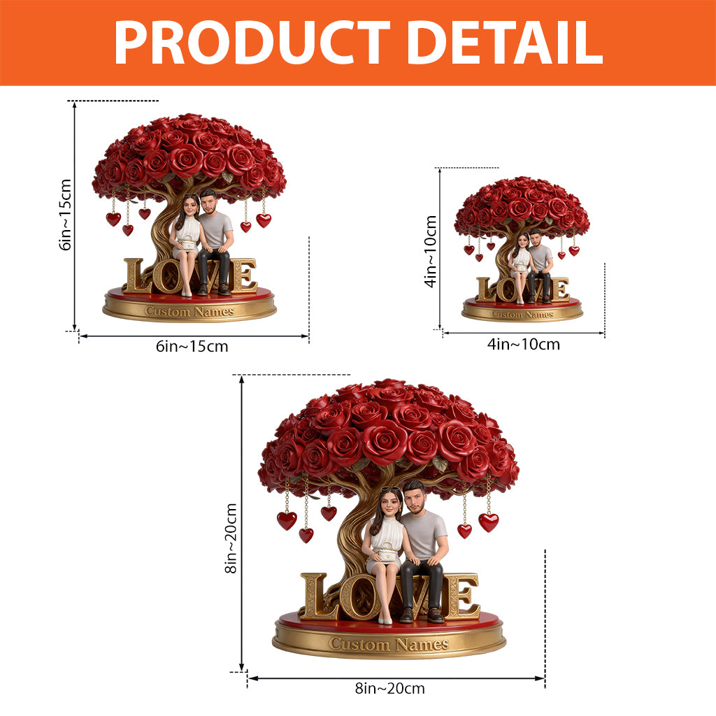 Custom Senior Black Couple Figurine Statue, Engraved Anniversary Gift, Personalized Red Rose Tree Sculpture Romantic Home Decor