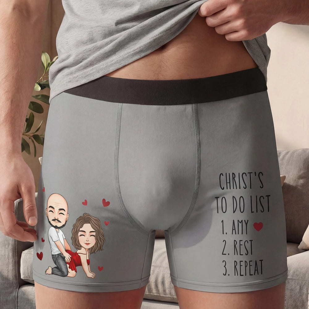 Men's Boxer Briefs Personalized Funny Couple To Do List with Hearts, Playful Romantic Gift for Him for Date Night