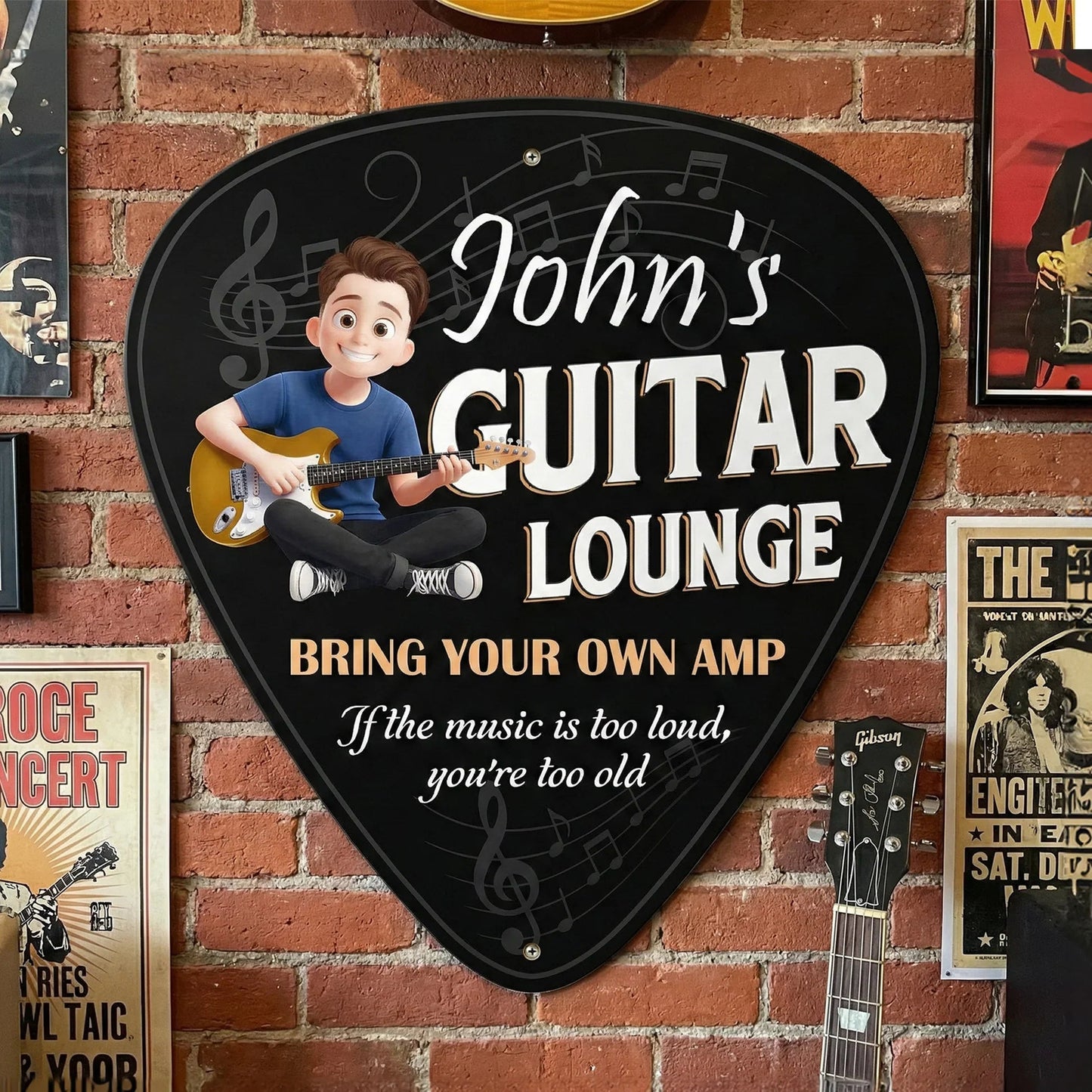 Personalized Shaped Metal Sign Guitar Lounge Music Room Wall Decor - Unique Gift for Guitar Lovers
