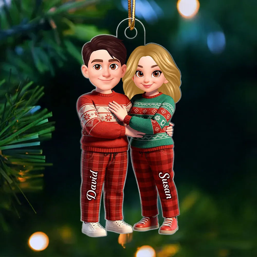 Custom Couple Acrylic Ornament, Cute Cartoon Partners in Matching Sweaters, Sweet Home Display Keepsake, Creative Gift
