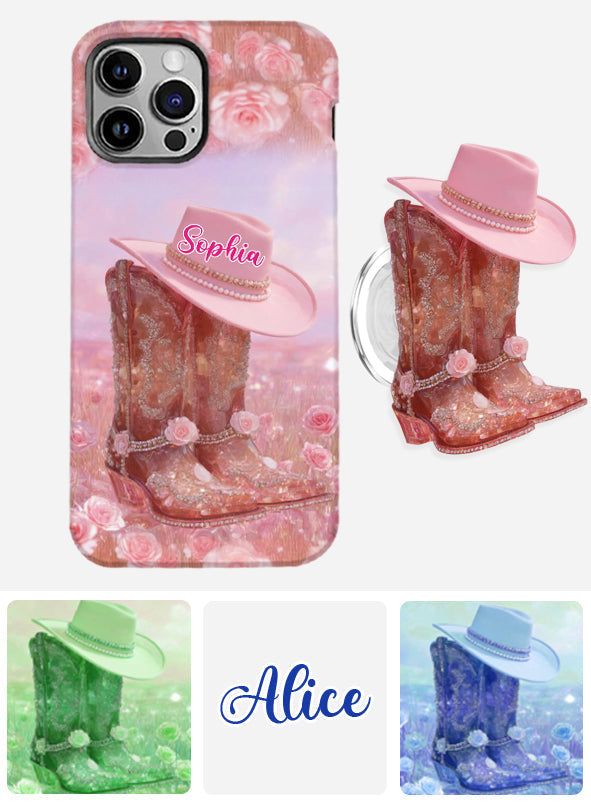 Floral Cowgirl - Personalized Cowgirl Full Print Phone Case & Phone Grip