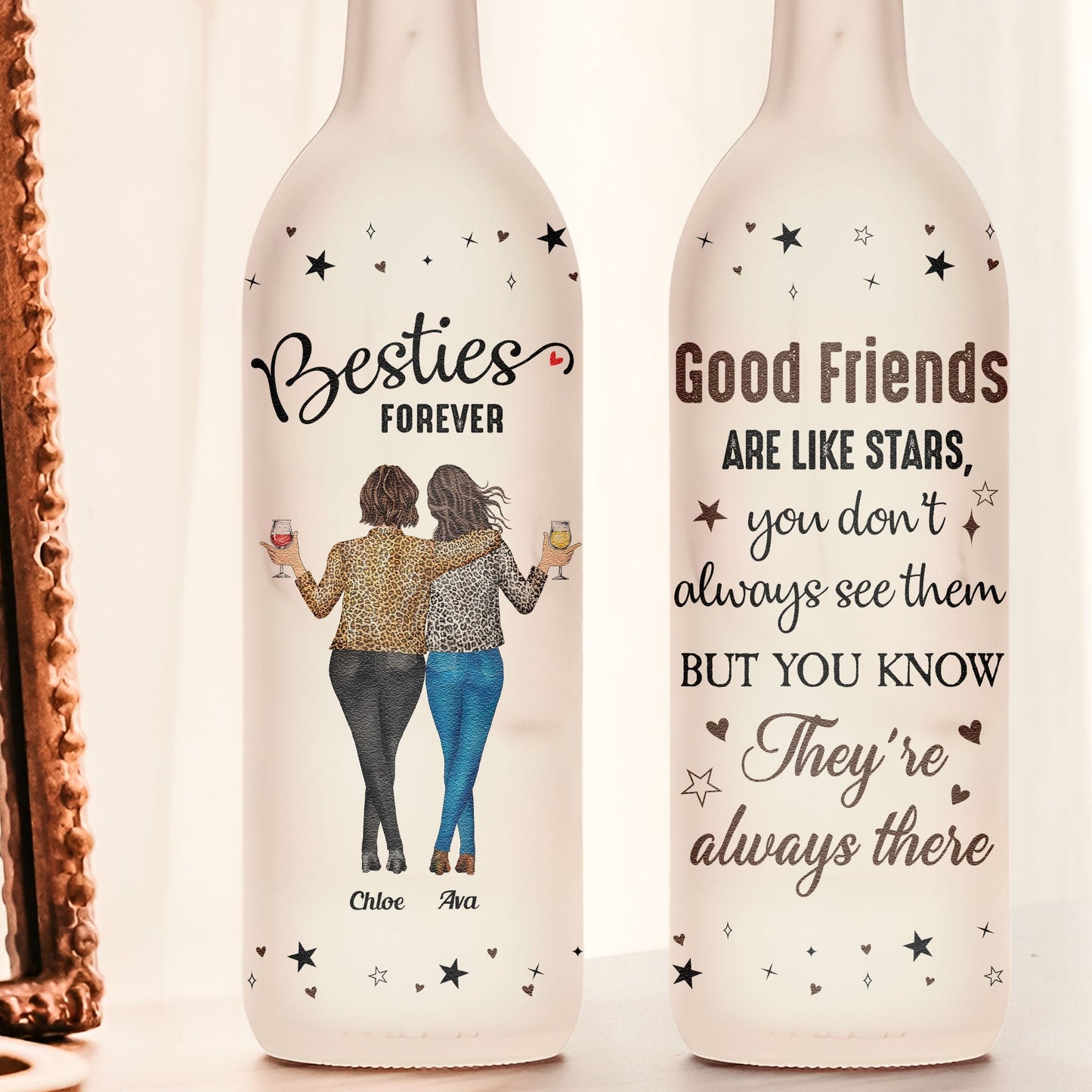 Friendship Bottle Lamp with Clear Print and Twinkling Light Design, Warm Decorative Accent, Gift-Ready for Best Friends and Loved Ones