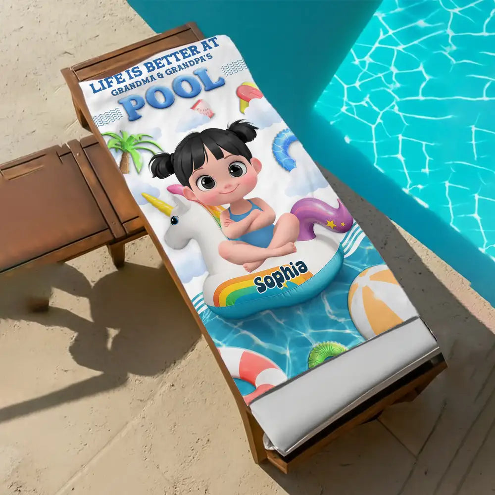 Custom Beach Towel for Grandchildren – 'Life Is Better at Grandma & Grandpa’s Pool', Fun Summer Gift