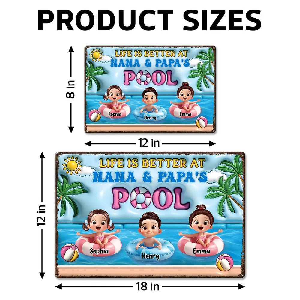 Life Is Better At Nana & Papa's Pool – Personalized Rectangular Iron Sign, Summer Poolside Gift For Grandparents
