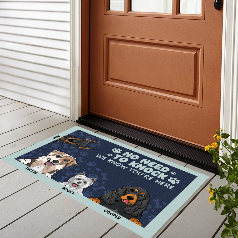 No Need to Knock – Personalized Standard Doormat for Dog Lovers, Custom Names with Fun Pet Designs, Ideal for Home Entrance