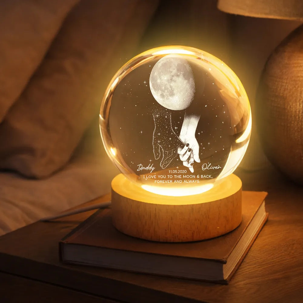 Personalized Globe Lamp with holding hands under the moon, unique memorial gift to keep them close