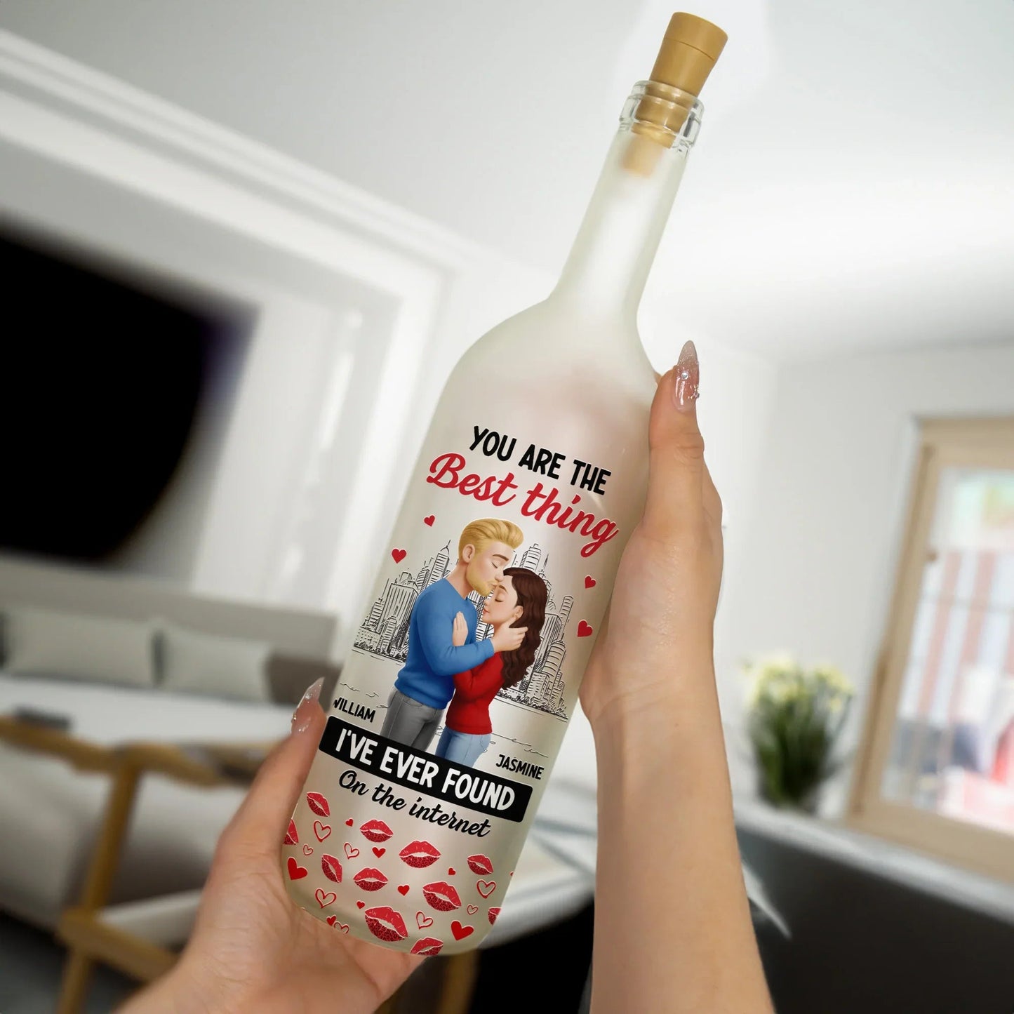 Custom Internet Love Quote Bottle Lamp for Couples, Soft Warm Glow Bedroom Light & Thoughtful Personalized Gift