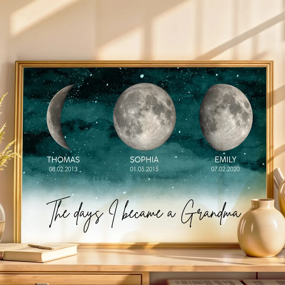 Personalized Moon Phase Starry Sky Poster, The Day I Became a Grandma Wall Art, Unique Gift for Grandma
