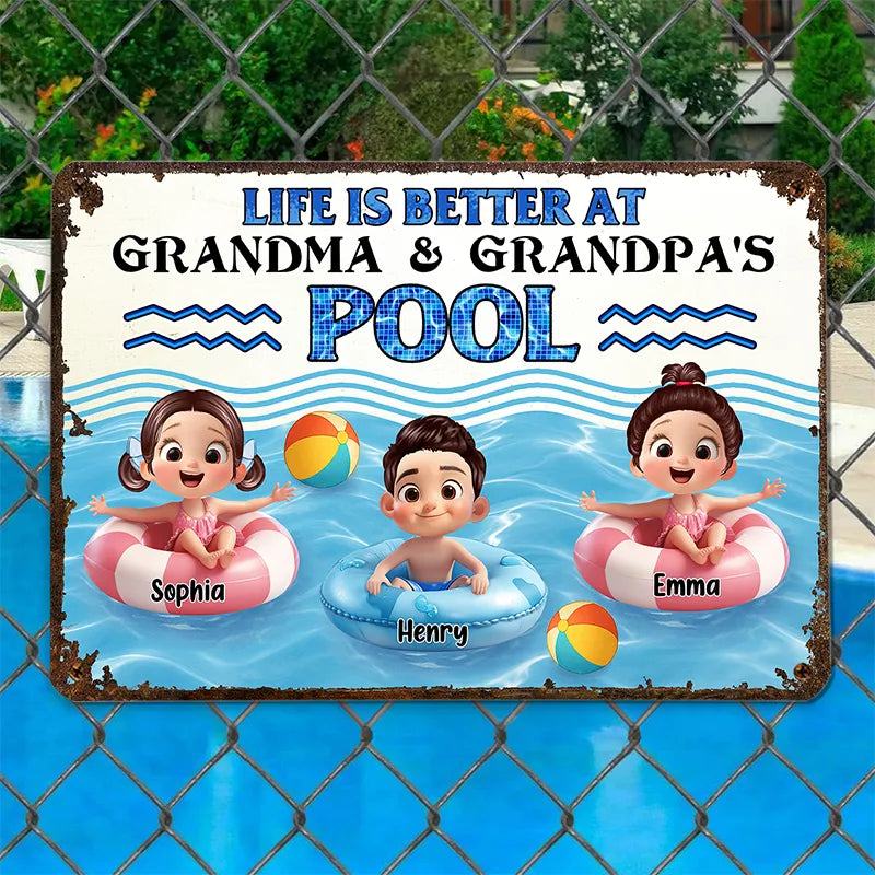 Personalized Iron Pool Sign for Family Poolside Decor