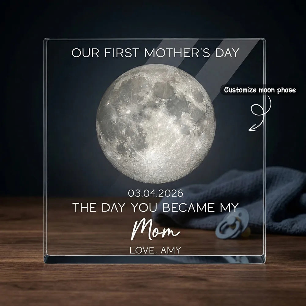 Personalized Moon Phase Rectangle Acrylic Block Plaque for Our First Mother's Day - Unique Gift for New Mom