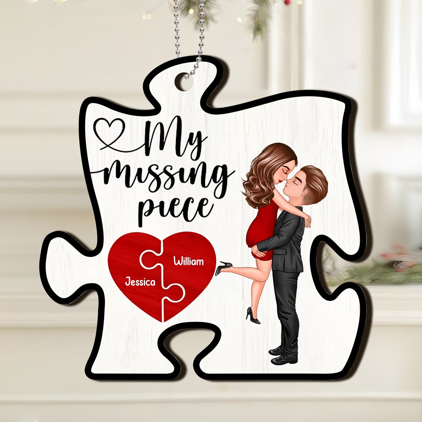 A Beautiful Expression of Deep Affection, Perfect for Gifting - 'My Missing Piece' Personalized Puzzle Heart 2-Layer Ornament- Romantic Valentine's & Anniversary Gift for Couples