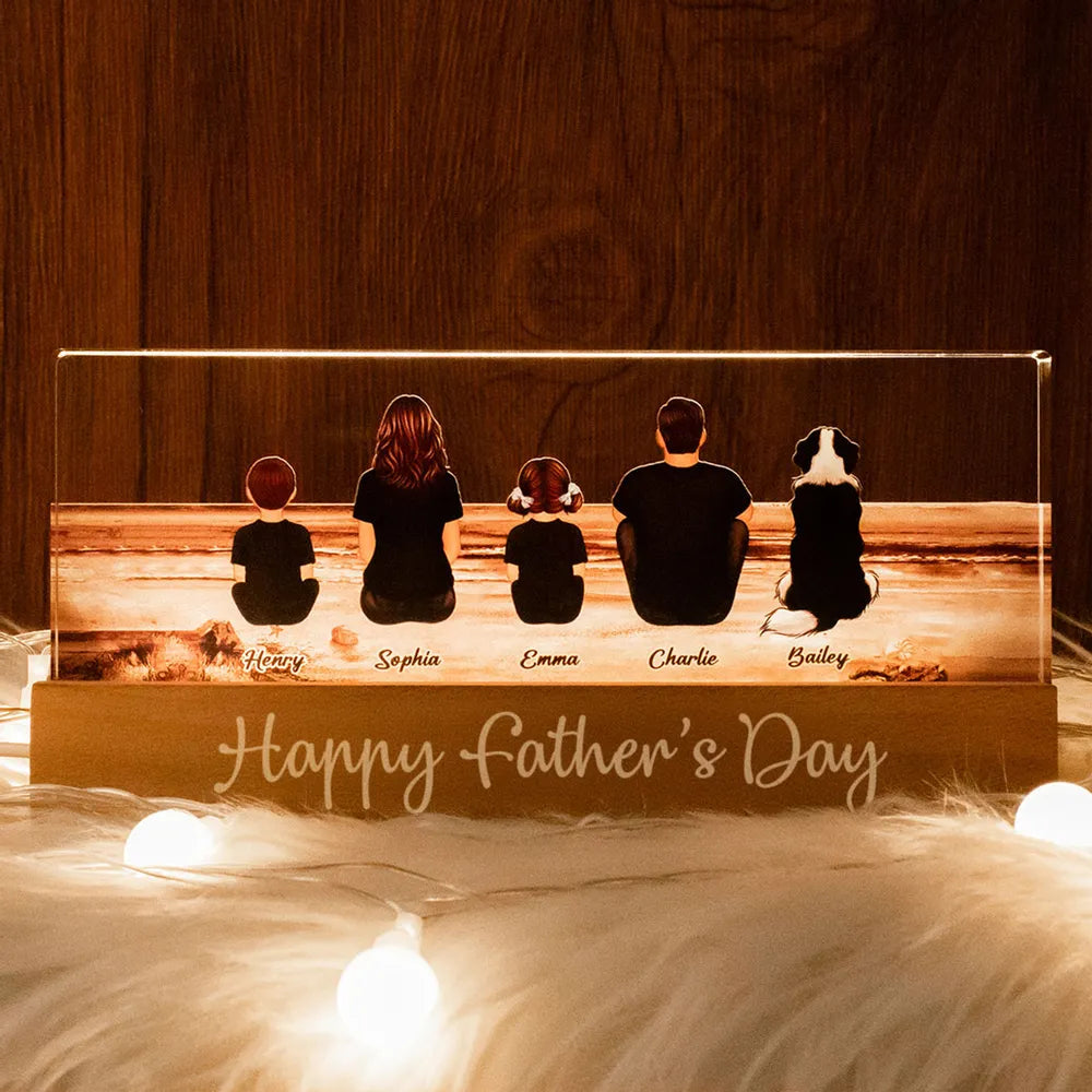 Block LED Light Plaque with Family Back View, Warm Father's Day Design, Bright and Heartfelt Gift for Dad