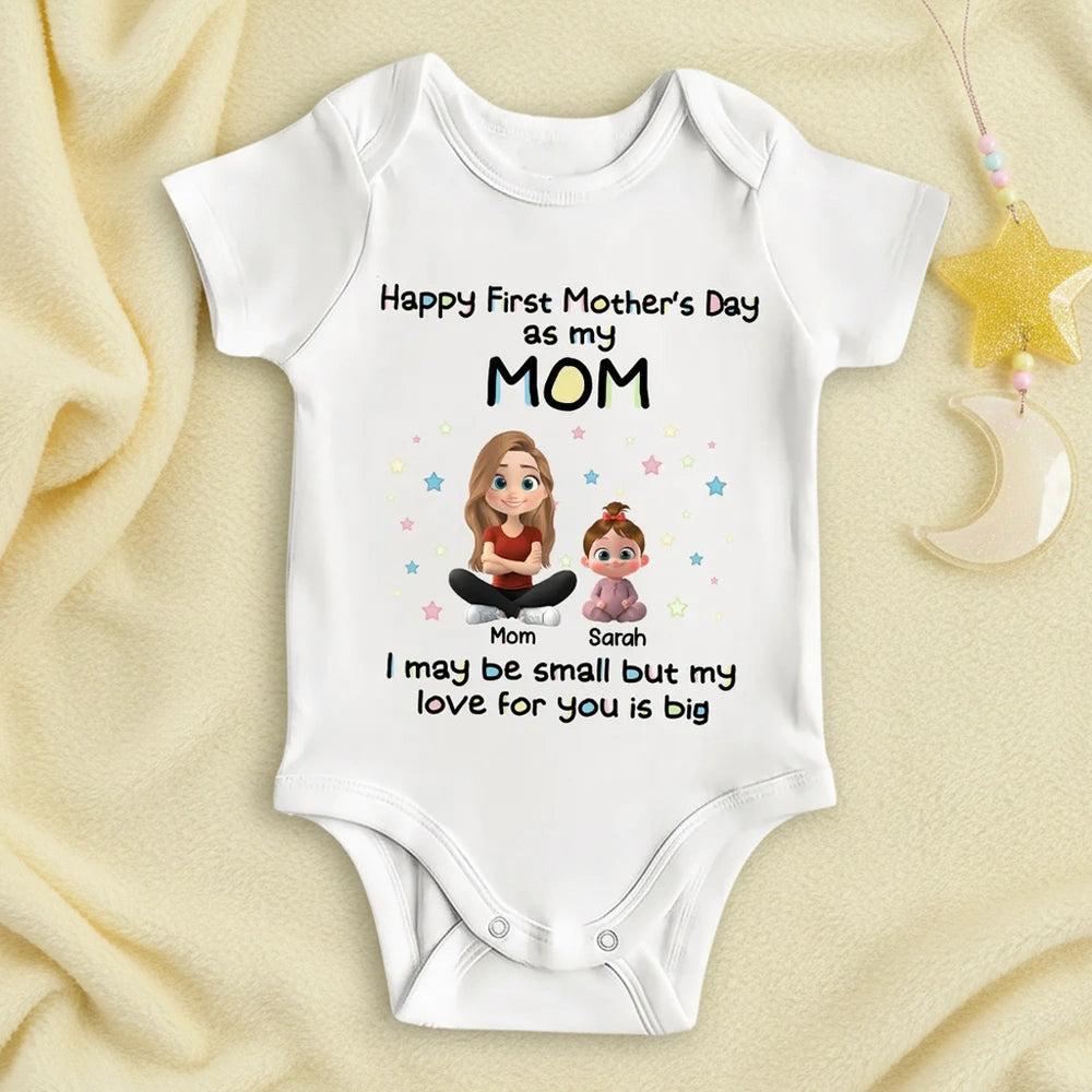 Personalized Short Sleeve Baby Onesie First Mother's Day Mom & Baby Cartoon Gift - Unique Photo Ready Keepsake