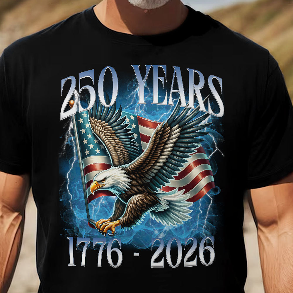 250 Years Patriotic Eagle Over American Flag Classic Tee, Bold Lightning Art, Unique Creative Gift for Proud Americans