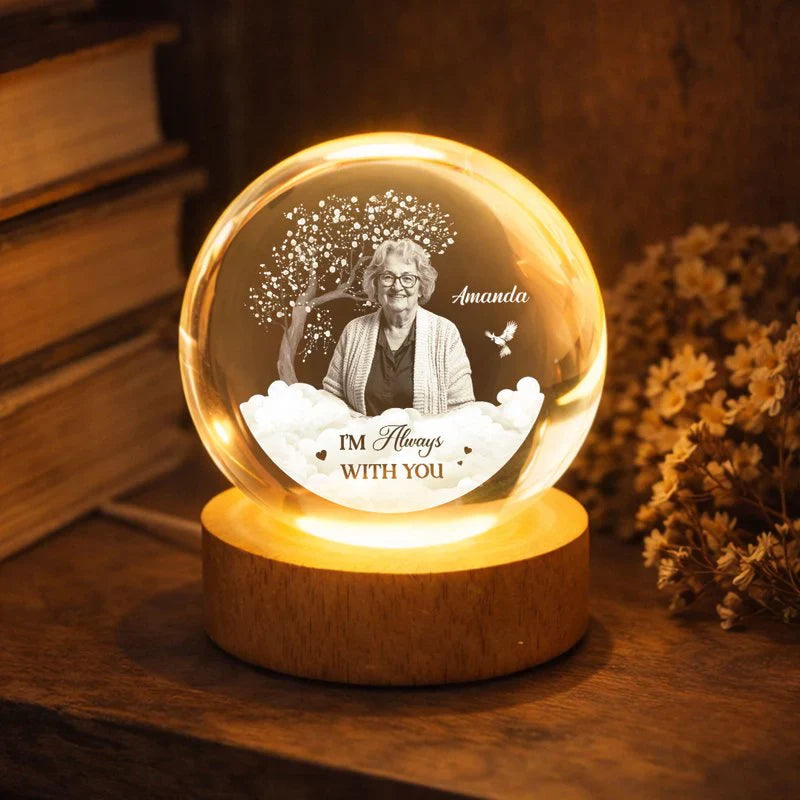 Personalized Memorial Globe Lamp With Photo Style Tribute - Warm Nightstand Glow, Unique Sympathy Gift
