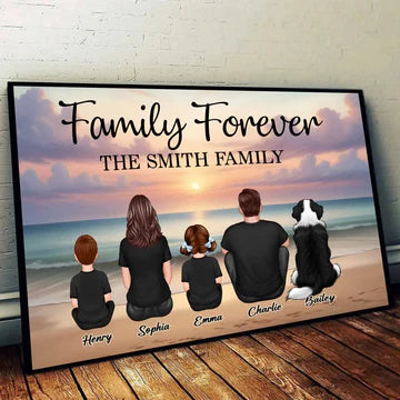 Family Forever Beach Design - Personalized Keychain, Poster, Wallet Card, and Pillow, Unique Gift