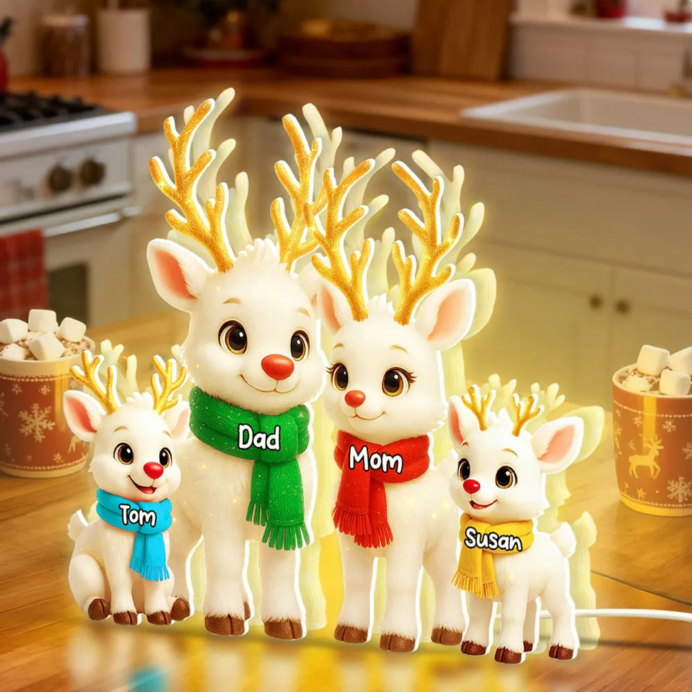 Festive Acrylic Light Box - Cute Reindeer Family, Twinkling Christmas Night, Creative Gift with Warm Glow for Family