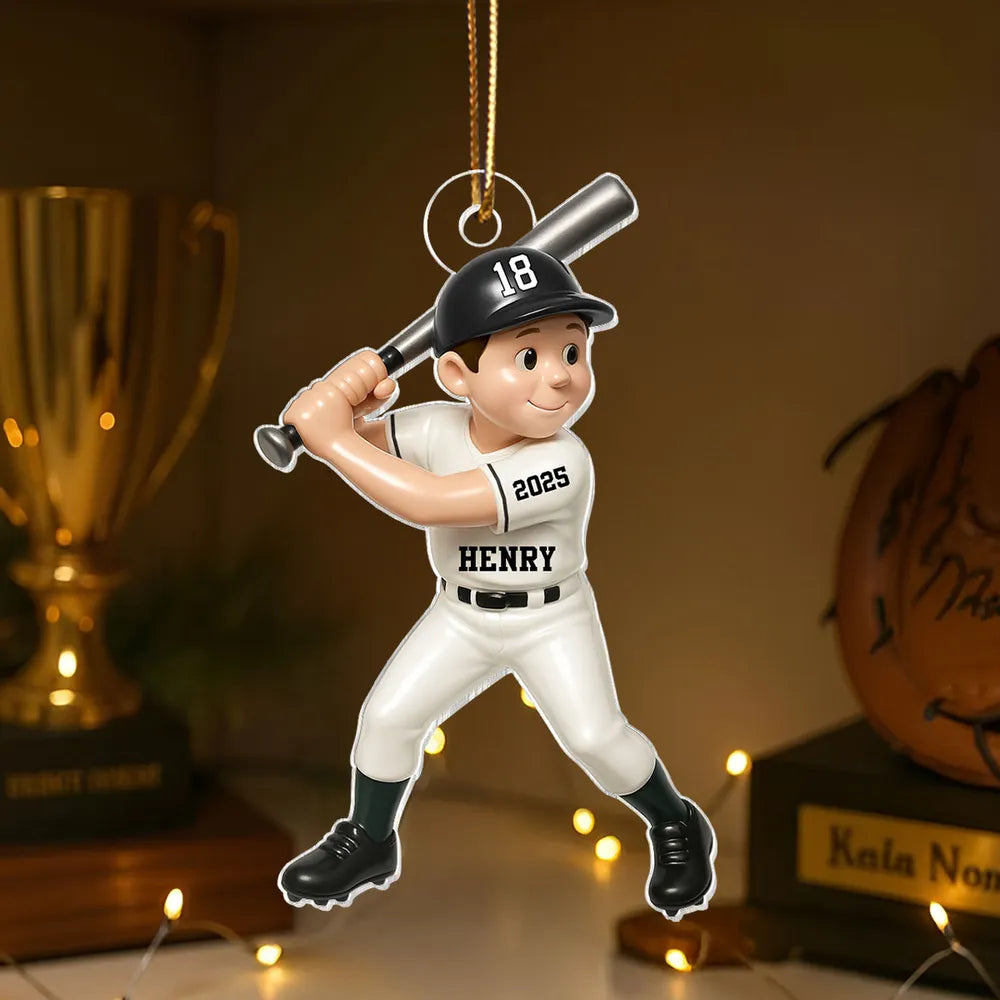 Custom Baseball Ornament for Kids – Personalized Acrylic or Wooden Ornament, Gift for Young Baseball Lovers