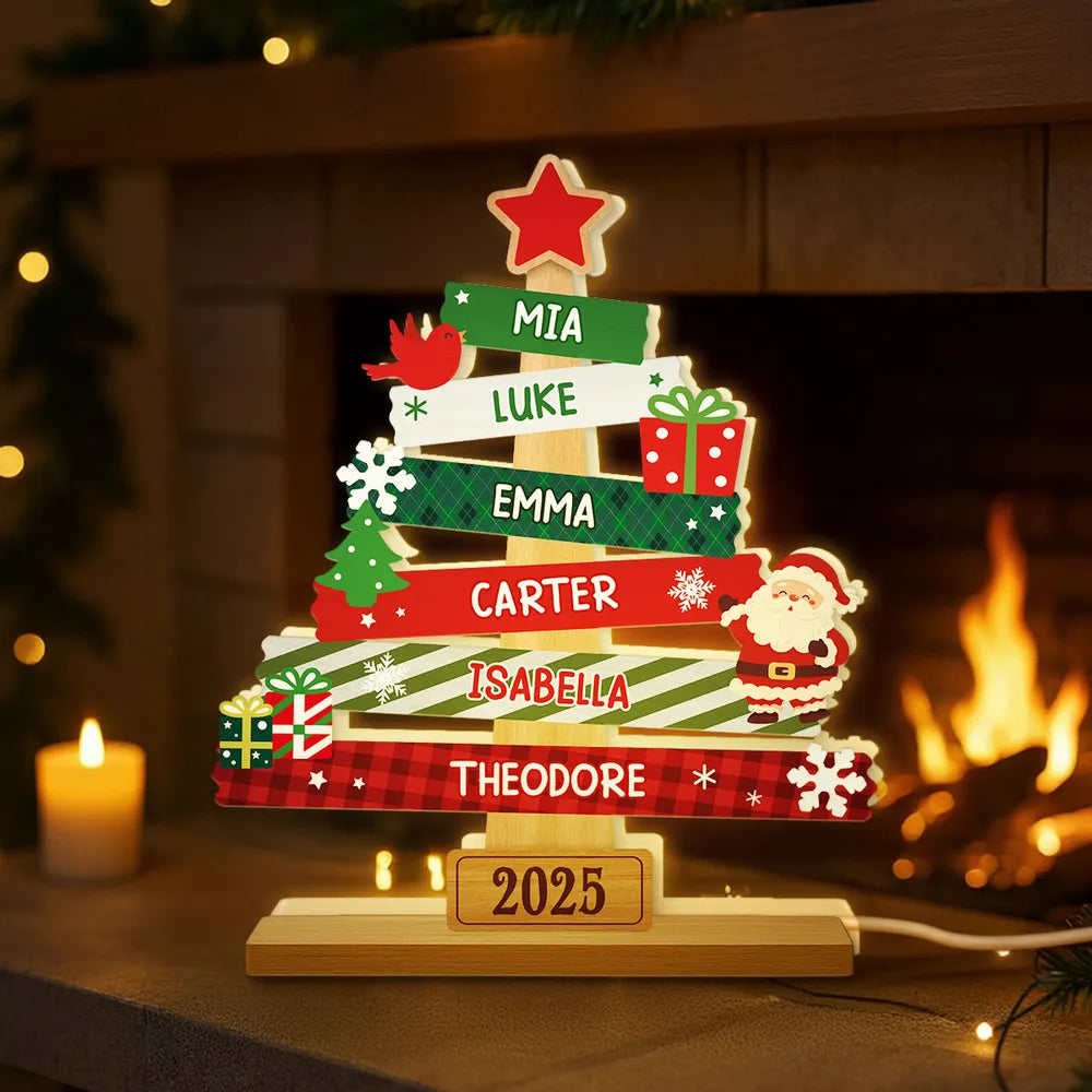 Acrylic Light Box Christmas Tree Sign for Families – Warm Fireplace Décor, customizable glow, heartwarming keepsake, perfect gift for holiday gatherings