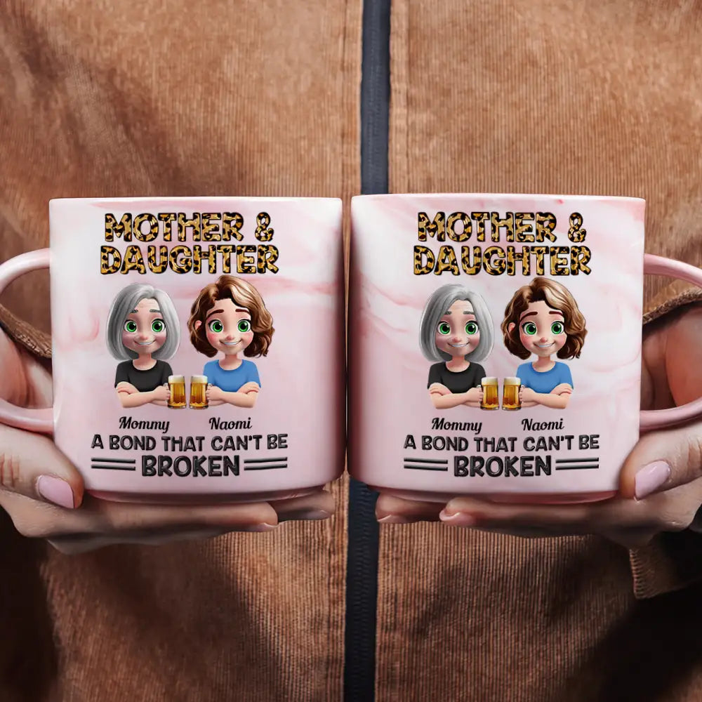 Personalized Mother & Daughter Marble Mug – Toasting Together, Heartwarming Gift for Mother or Daughter
