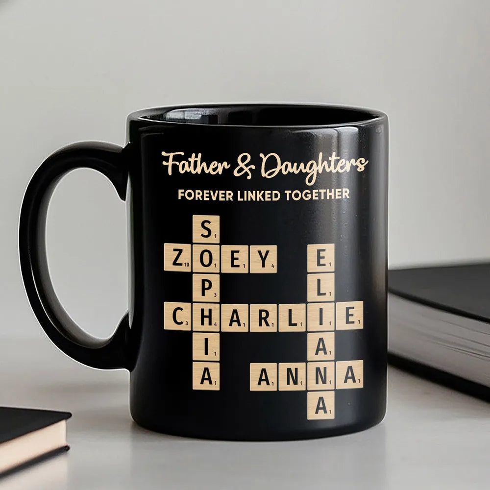 Personalized Scrabble-Style Full Color Mug – Interlocking Names, Creative Day Gift for dad