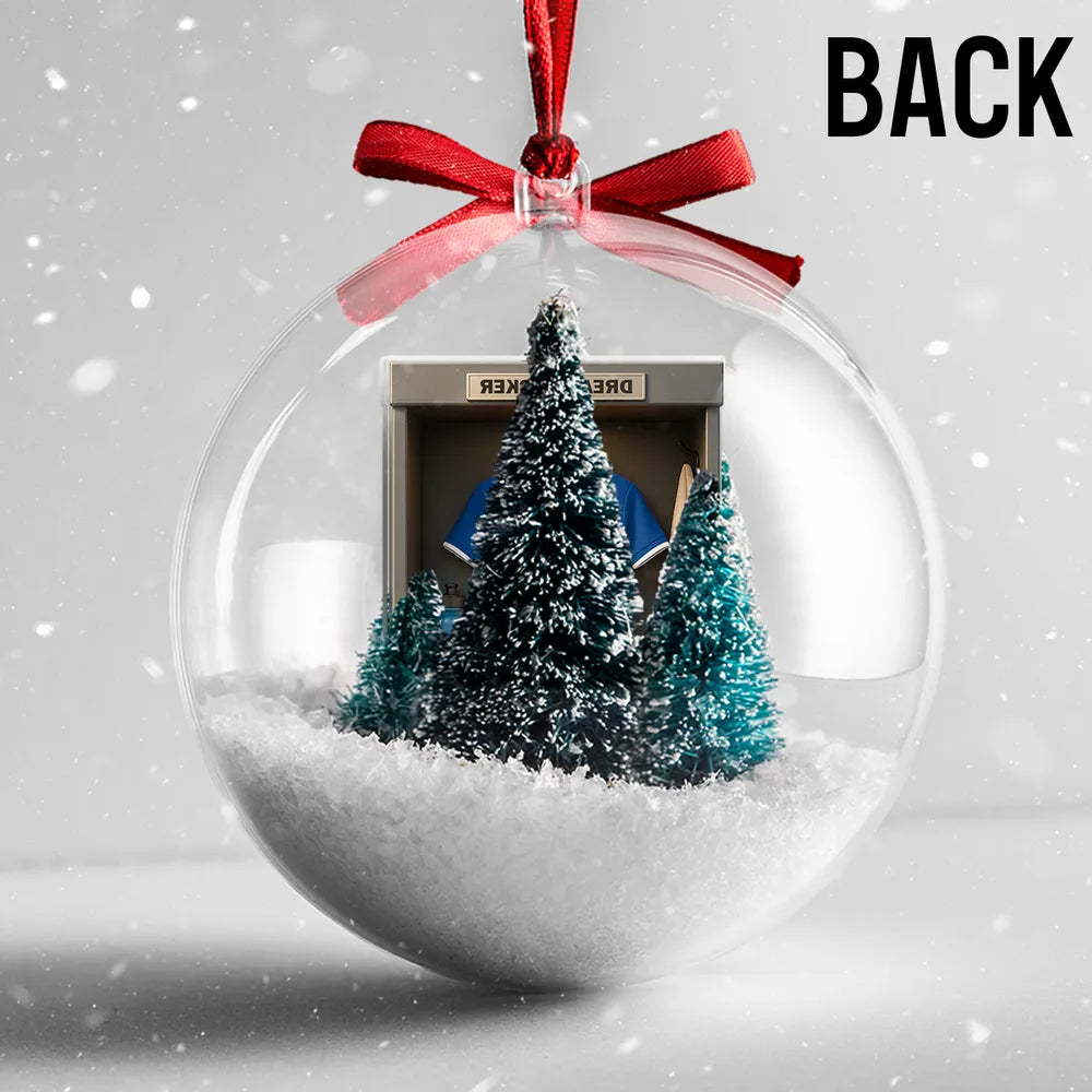 Christmas Snow Globe Ornament - Soccer Locker Mini Scene, Clear Acrylic, Personalized - Unique Gift for Son, Grandson, Boyfriend