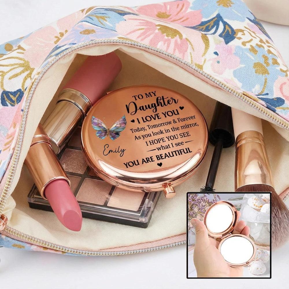 Personalized Metal Compact Mirror for Daughter, Butterfly Love Quote, Everyday Purse Keepsake, Unique Gift