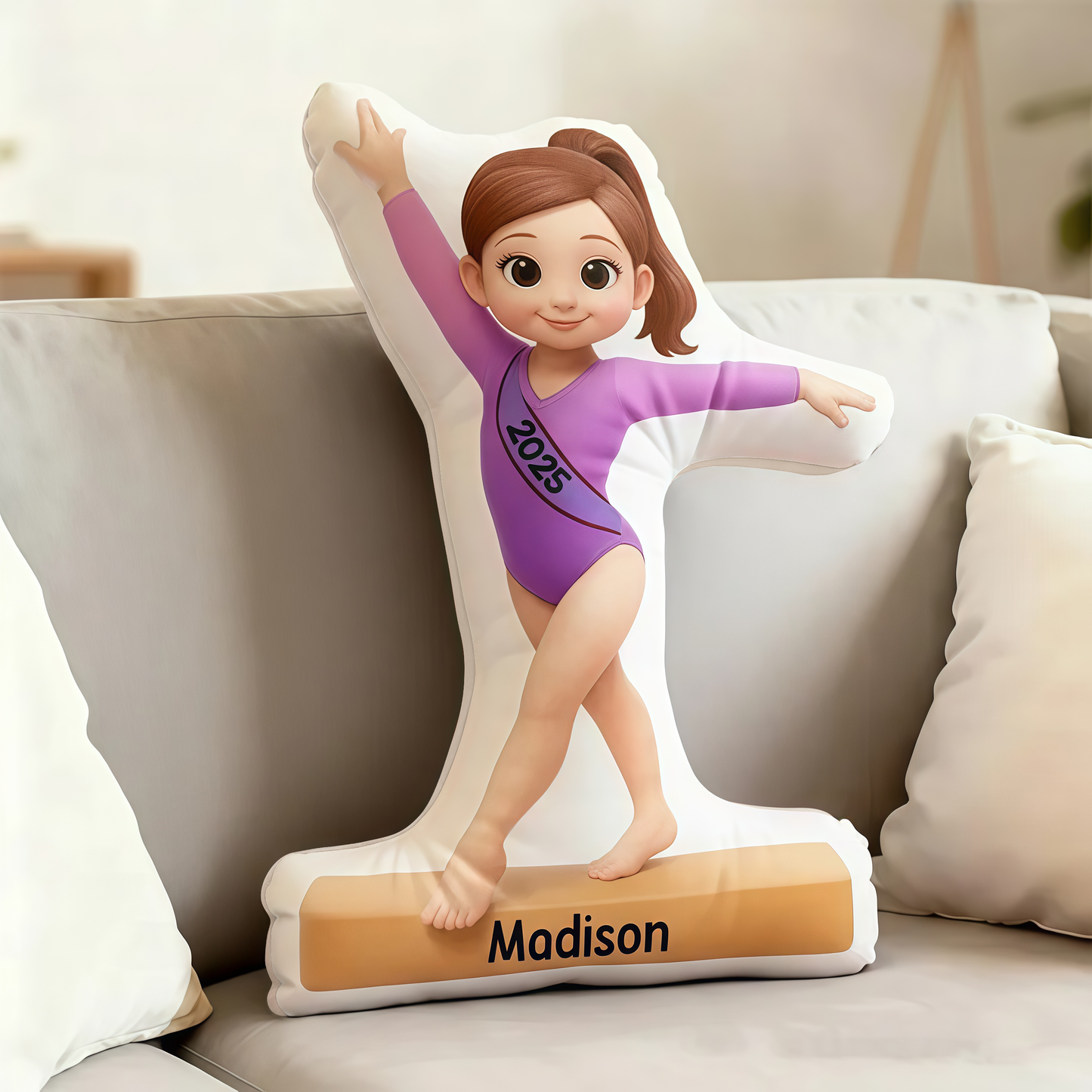 Personalized Shaped Pillow for Gymnast Girl – Cute Cartoon Design, Cozy Support & Unique Gift for Little Athletes
