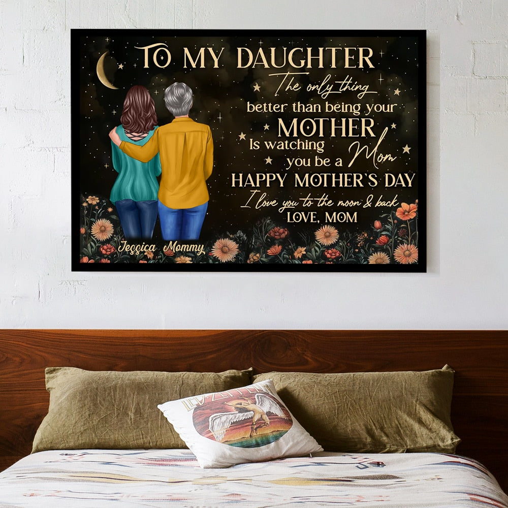 Vintage Floral Moon To My Daughter From Mom Happy Mother's Day Personalized Poster, Keychain, Plaque, Pillow, Ornament & More, Heartfelt Mother's Day Gift for Daughter