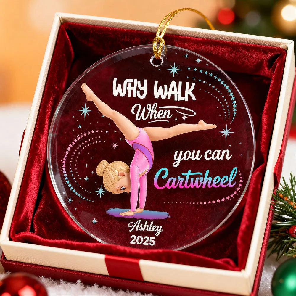 Personalized Acrylic Ornament Gymnast Cartwheel Girl Glitter Star Design Unique Gift For Daughter Or Granddaughter