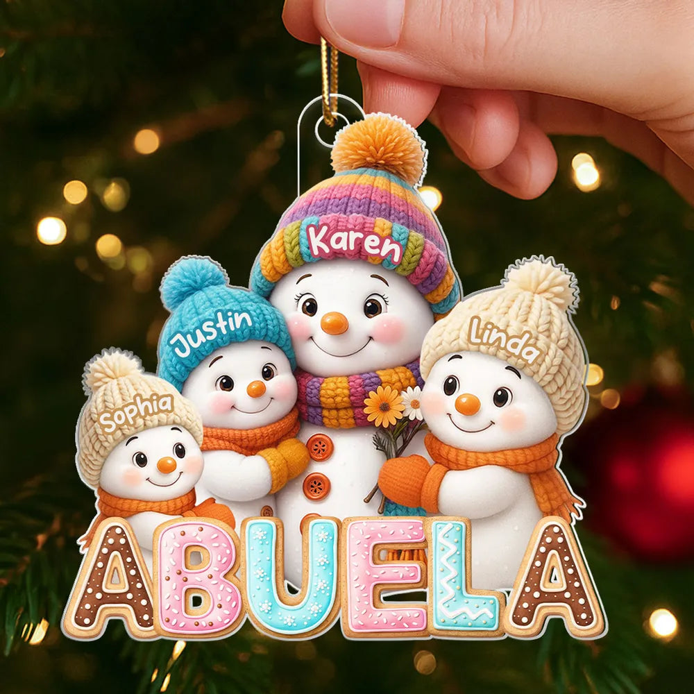 Personalized Acrylic Ornament For Grandma With Cute Snowman Grandkids, Heartwarming Christmas Gift & Festive Decor