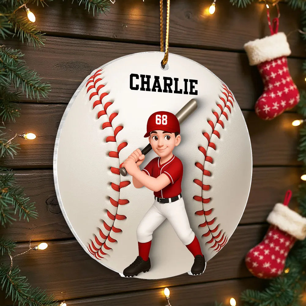 Custom Baseball Player Acrylic Ornament – Personalized Christmas Gift for Baseball Lovers & Teammates