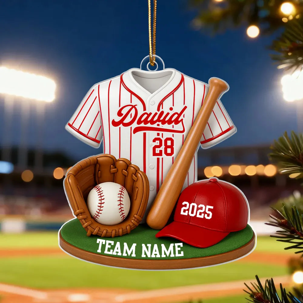 Personalized Baseball Jersey & Gear Ornament – Custom Name, Number & Team, Perfect Christmas Gift for Players and Fans