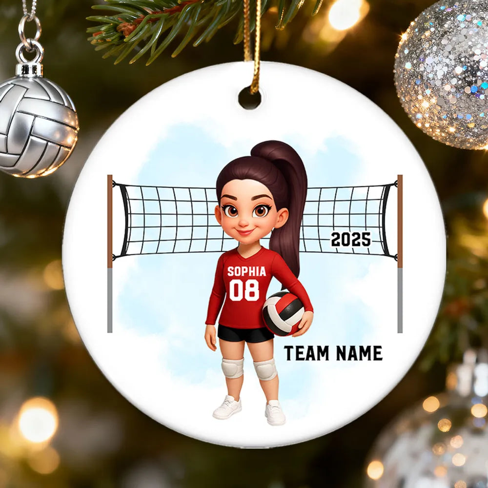 Volleyball Ceramic Ornament — customizable team & number, net backdrop — celebrate big wins, perfect gift for players & coaches