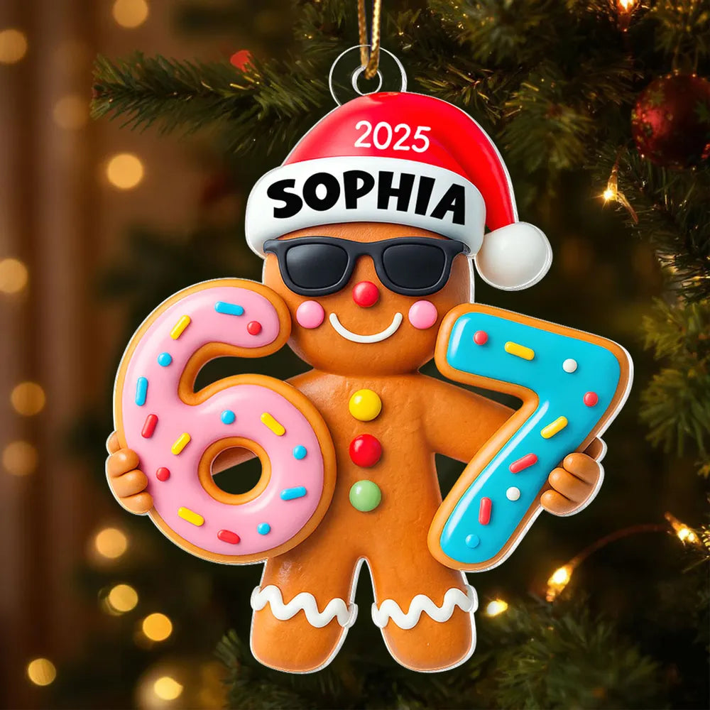 Personalized Gingerbread Acrylic Ornament with Trendy Six Seven Design – Cute Christmas Tree Decor & Unique Holiday Gift for Kids
