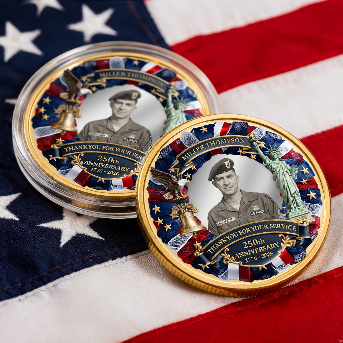 Personalized Alloy Keepsake Coin with Photo - Thank You for Your Service Patriotic Gift for Service Member