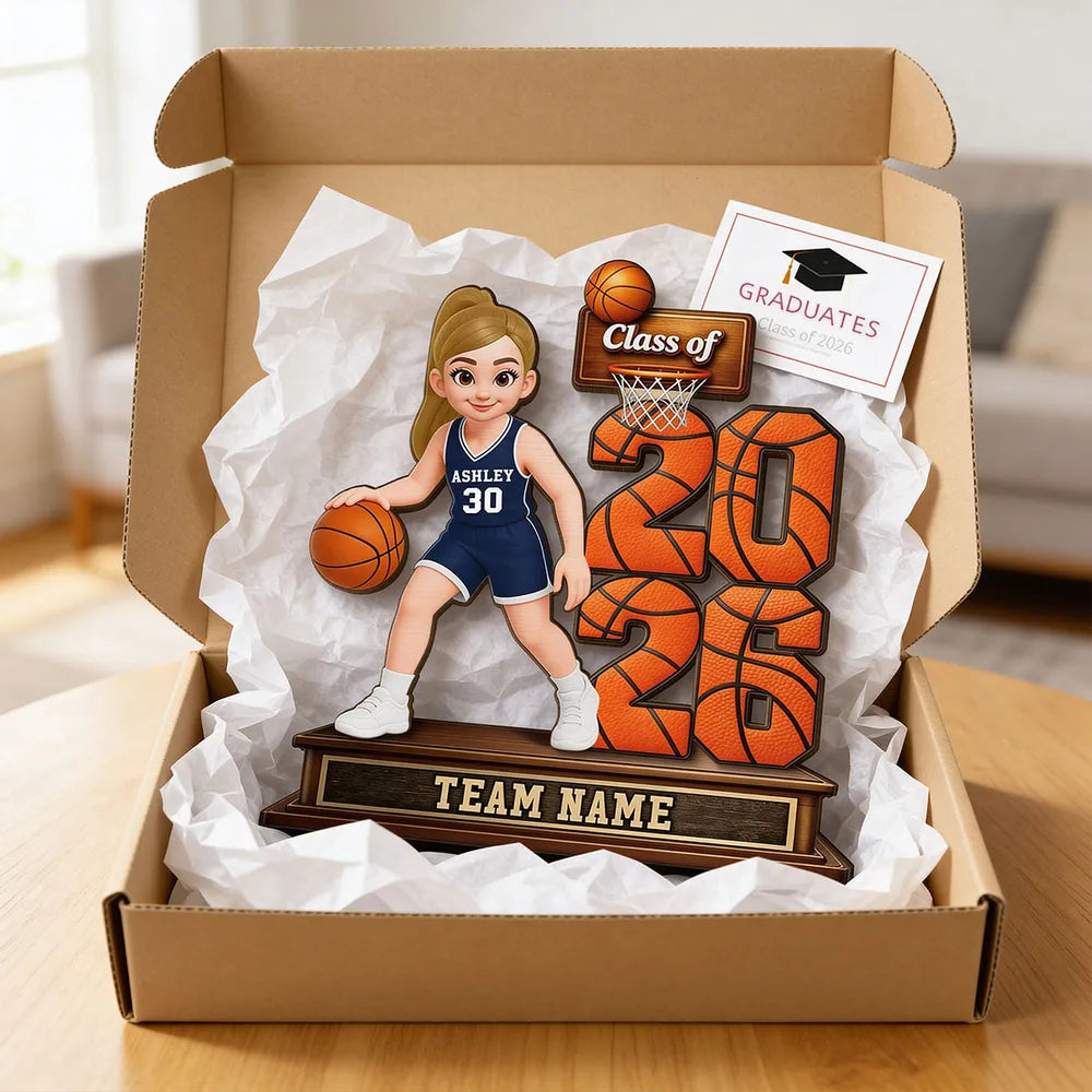 Personalized Basketball Class Of 2-Layer Wooden Plaque for Senior Player on Court, Unique Graduation Gift