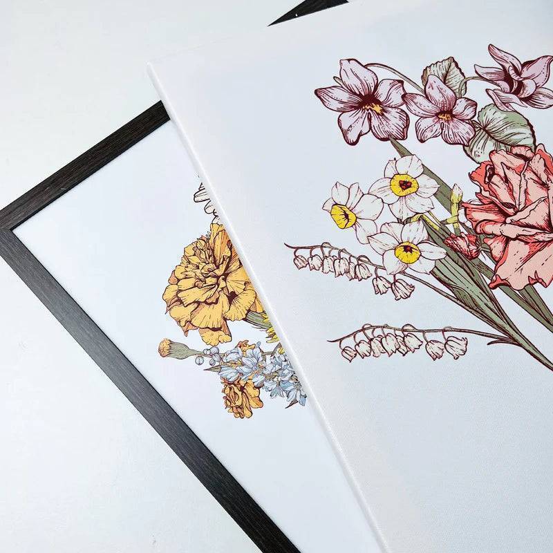 Family Blossoms - Custom Birth Flower & Names Artwork - Personalized Canvas or Poster for Your Home
