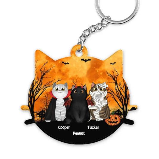 Personalized Halloween Cat Face Shaped Keychain, Car Hanger, Pillow, and Sign - Perfect Gift for Cat Lovers