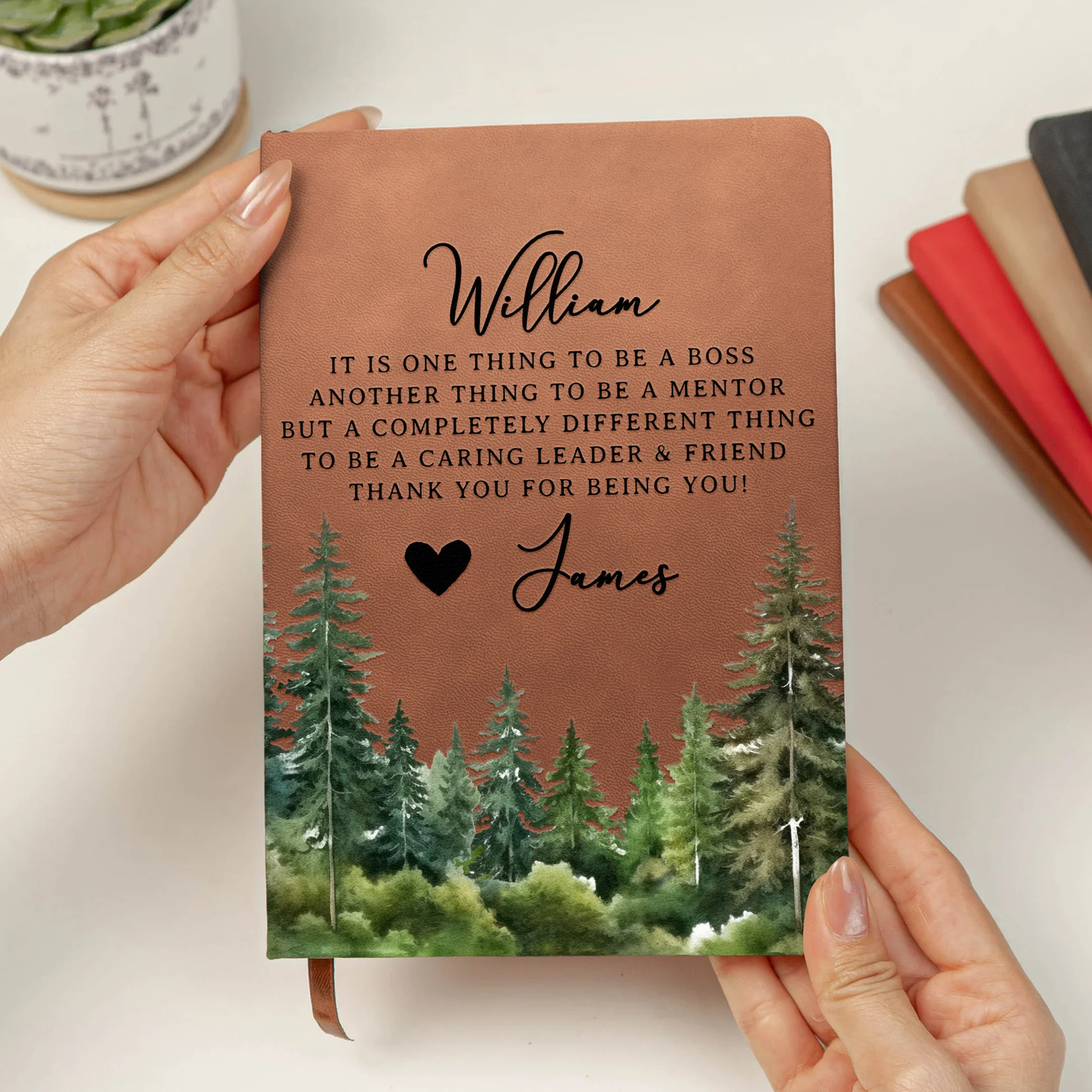 Leather Journal Personalized Appreciation Gift - It Takes A Village Style Thank You Quote for Teacher or Team, Heartwarming Unique Gift