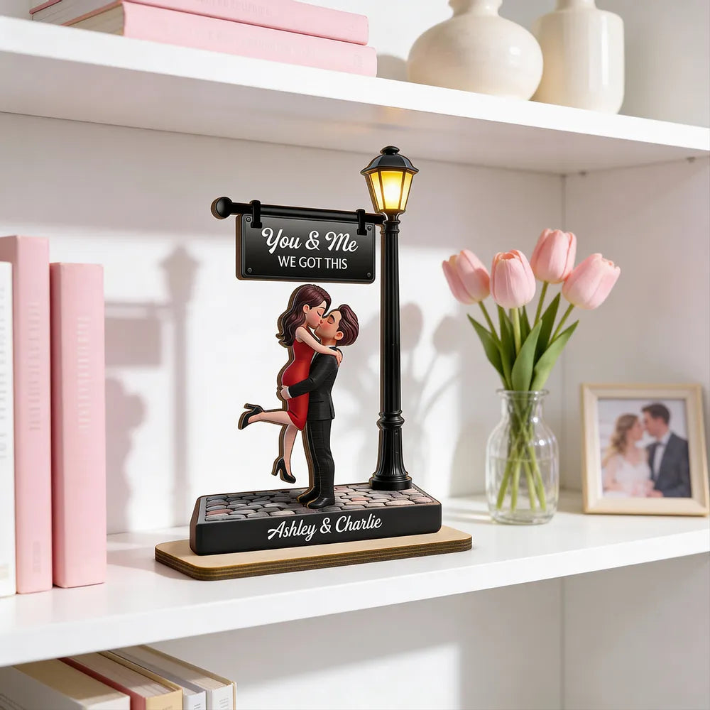 Personalized 2-Layer Wooden Plaque Couple Kissing Under Street Lamp You & Me We Got This Unique Gift For Him Or Her